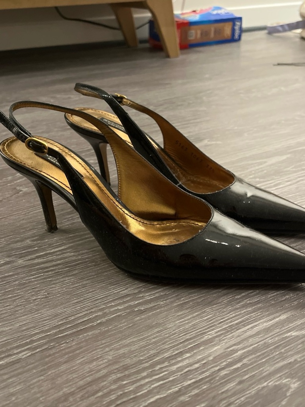 Black patent dolce and gabbana sling back heels